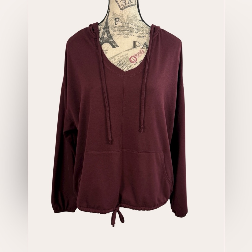 Maurices Maroon Hoodie Front Pocket Waist Tie Casual Comfort Top Size M